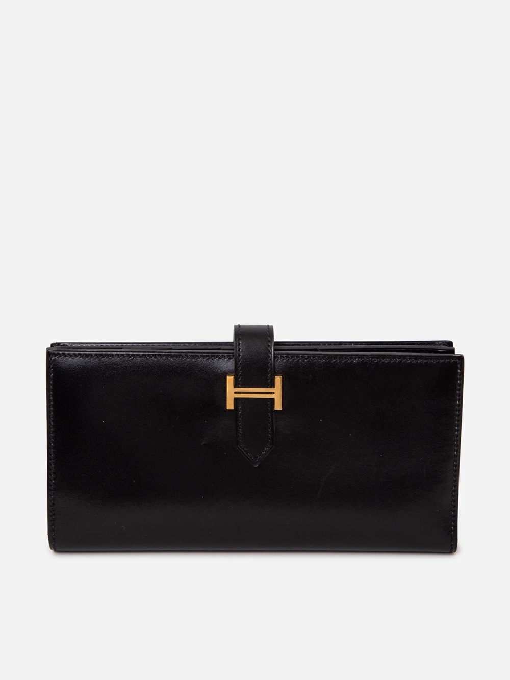 Hermes 2017 Box Leather Bearn Long Wallet Black